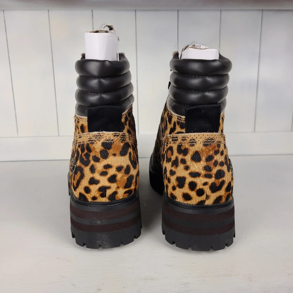 NWT Timberland London Square Leopard Print Calf Hair Mid Hiker Safari Boots - Picture 12 of 15